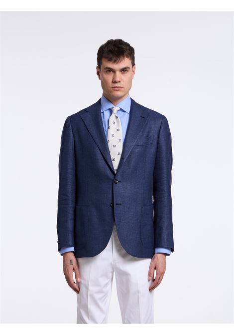 SINGLE-BREASTED CHECKED WOOL BLEND TAILORED JACKET - BLUE - LUIGI